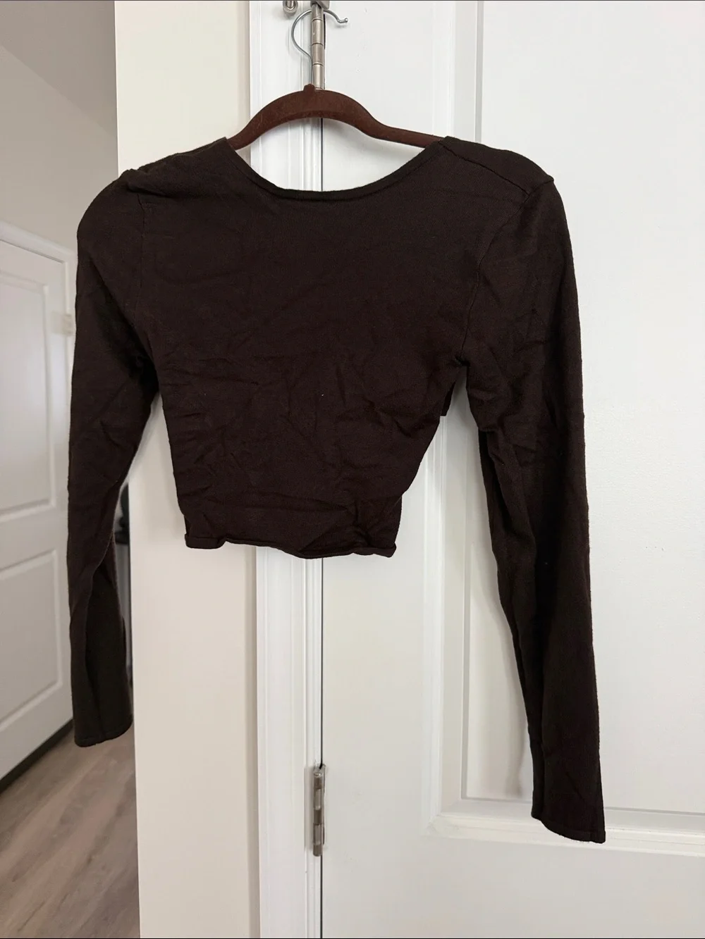 Zara Dark Brown Long Sleeve Tie Up Back Crop Top